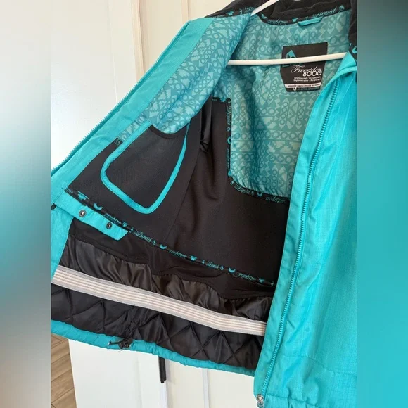 Women’s Liquid Freerider 8000 MM Waterproof Teal Hooded Ski Snowboard Jacket - Picture 4 of 12